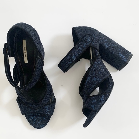 Zara Jacquard Textured Block Heel Sandal - 38 EU 7.5 US - Picture 1 of 8